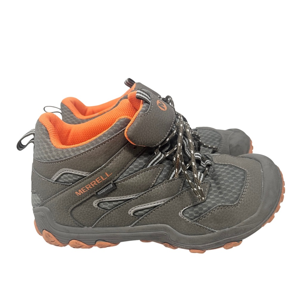 Merrell Waterproof Hiking Boots Grey Orange Mens 6 MK262177 Mid Top Trail Shoes